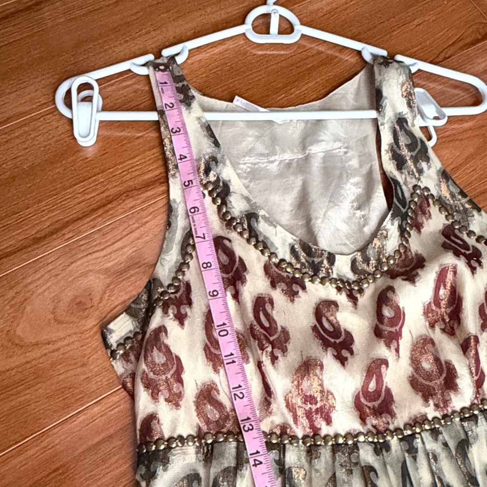 Free People Shimmering Champagne Paisley Mini Dress Boho Sz8 - Picture 12 of 13